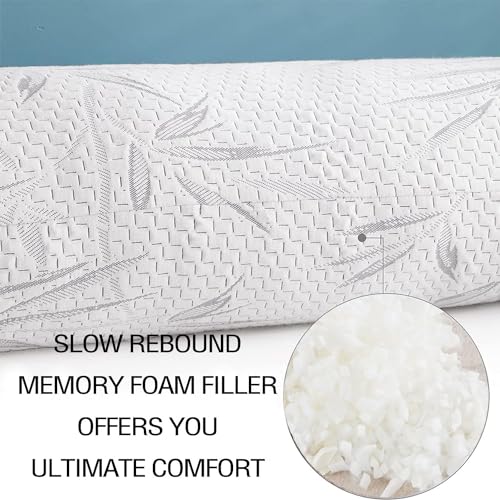 WhatsBedding Memory Foam Body Pillow with Cover, Long Bed Pillow for Adults - color: Grey Leaf