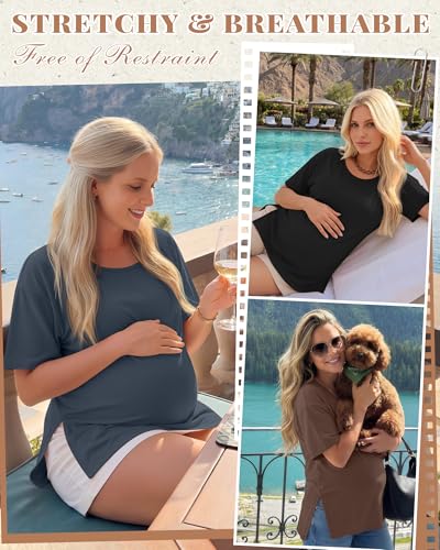 4 Pack Women's Maternity T Shirts - color: Dark Blue, Beige, Coffee, Black, size: Large