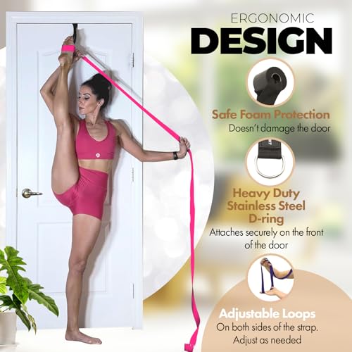 Pilates Stretching Strap with Door Anchor for Flexibility Training - color: Pink