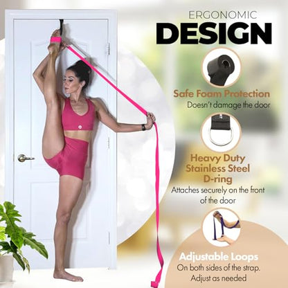 Pilates Stretching Strap with Door Anchor for Flexibility Training - color: Pink