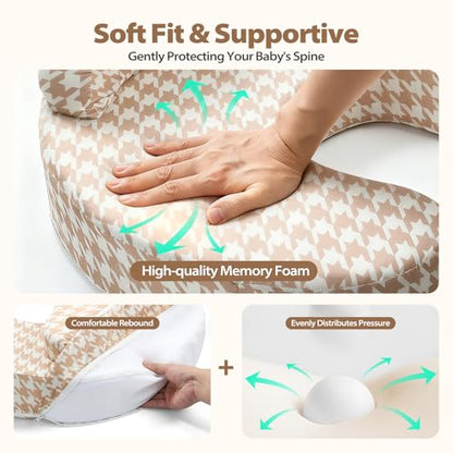 Nursing Pillow for Breastfeeding, with Safety Fence, Removable Cover - color: Houndstooth