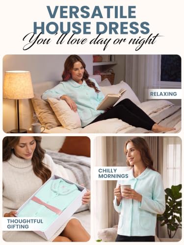 Casual Nights Women's Soft Bed Jacket, Button Front Long Sleeve Sleep Top with Pockets - color: Mint Green, size: Small