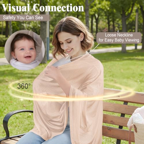 Basumee Nursing Cover for Breastfeeding Breathable Mesh 360 Full Privacy - color: Warm Oatmeal, size: 1 Pack