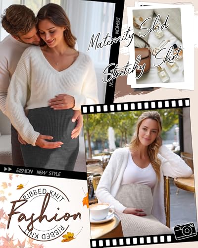 Neer 3 Pack Women's Ribbed Knit Maternity Skirts - color: Light Coffee, Gray, Dark Gray, size: Small