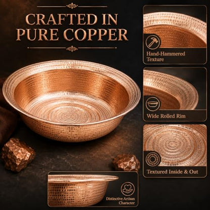 Pure Copper Foot Bath Basin, 16.14-Inch Hammered Pedicure Bowl