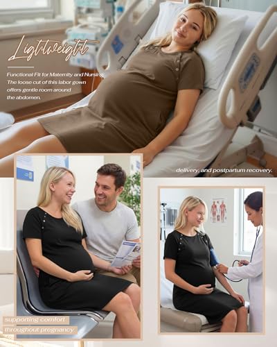 Huukeay 2 Pack Labor and Delivery Hospital Gown - color: Black, Coffee, size: Large