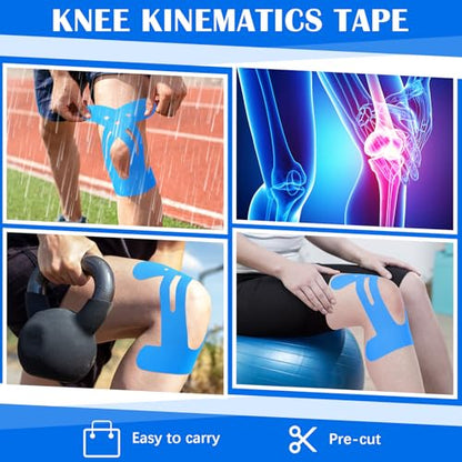 50 Pcs Precut Kinesiology Tape for Knees, Blue - color: Blue
