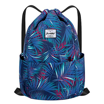 XEYOU Drawstring Backpack Bag Sport Gym Sackpack Beach Cinch Bag - color: Colorful Leaves