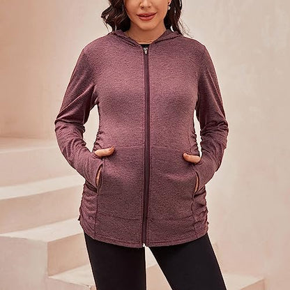 DEBELLY Maternity Sweatshirt Zip Up Hoodie Pockets Pregnancy Postpartum - color: Burgundy, size: Small