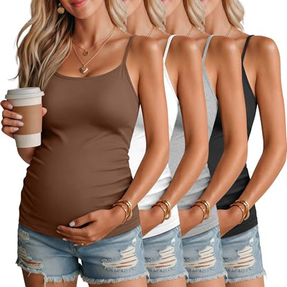 4 Pack Maternity Tank Tops - color: Coffee, White, Light Gray, Black, size: Small