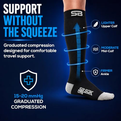 SB SOX Lite Compression Socks for Flying (15–20 mmHg) - color: Stripes - Gray/Blue, size: S/M