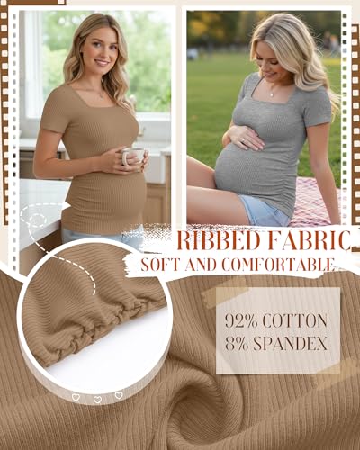 Huukeay 4 Pack Women's Short Sleeve Maternity Shirts - color: Black, Heather Gray, Khaki, Army Green, size: X-Large