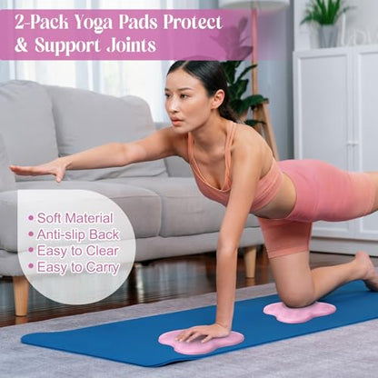 RoundFunny 5 Pcs Yoga Blocks Knee Pads Strap Set Foam Pilates - color: Pink