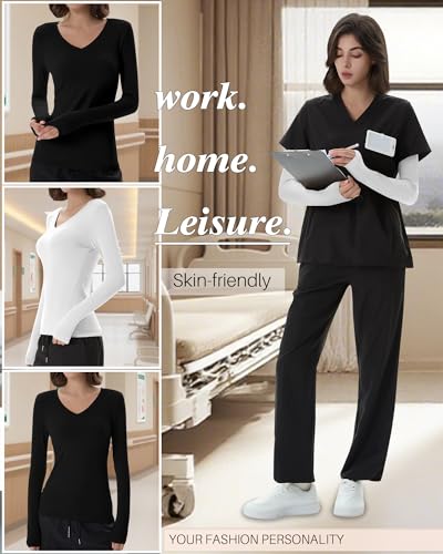 Xaatren 4 Pack Women's Under Scrubs Long Sleeve Shirts - color: Black, White, size: Medium