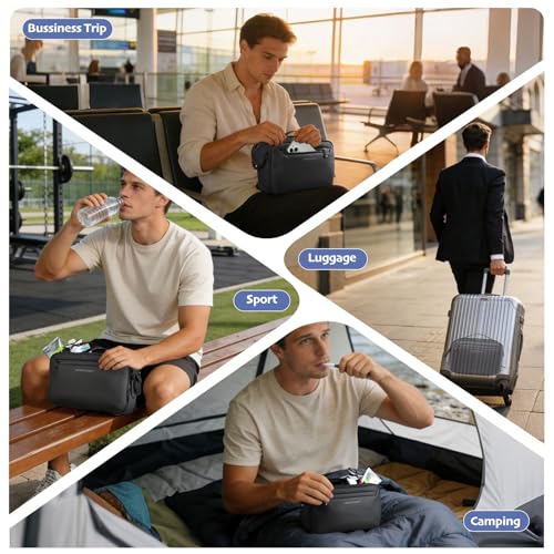 hk Toiletry Bag for Men, 5L Travel Dopp Kit with 180° Lay-Flat Opening