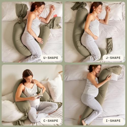 bbhugme Pregnancy Pillow, Dusty Olive - Adjustable Firmness & Shape - color: Dusty Olive