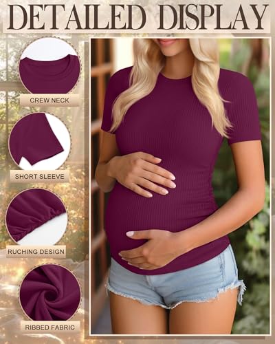 Ficerd 3 Pack Women's Short Sleeve Maternity Shirts - color: Black, Light Blue, Fuchsia, size: Small