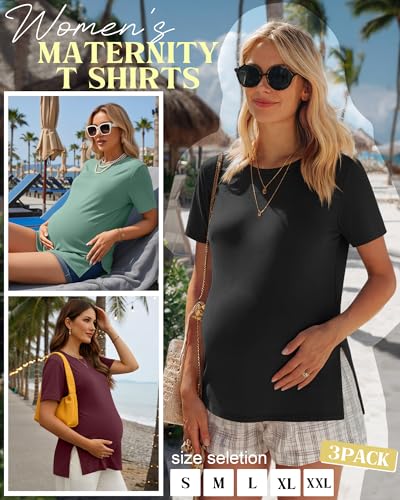 Ficerd 3 Pack Women's Maternity T Shirts - color: Black, Gray Green, Burgundy, size: Small