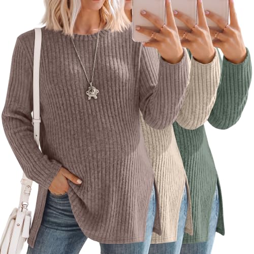 3 Pack Maternity Shirts Pregnancy Sweaters Tunic Tops - color: Coffee, Apricot, Green, size: Large