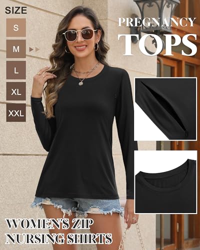 Women's Cotton Modal Maternity Nursing Tops - color: Black, size: XX-Large