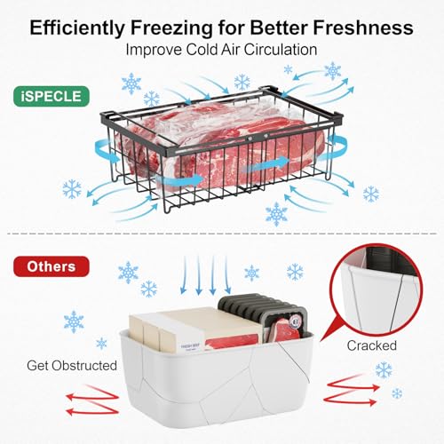 iSPECLE Deep Freezer Organizer Bins for 10 to 20 Cu.Ft, 3 Pack Stackable & Hanging Baskets, Expandable Metal Wire Storage System, Fits 17.5"-22.6" Width, Chest Freezer Only, Black - style: 3 Pcs-Black