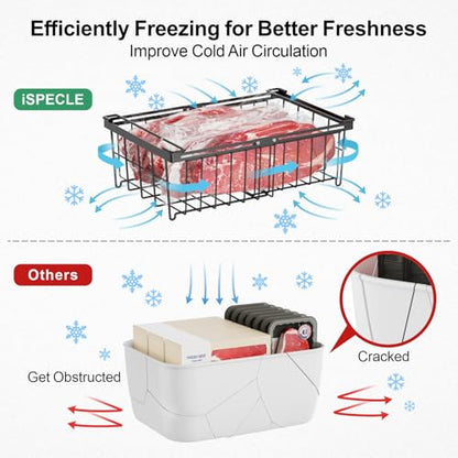 iSPECLE Deep Freezer Organizer Bins for 10 to 20 Cu.Ft, 3 Pack Stackable & Hanging Baskets, Expandable Metal Wire Storage System, Fits 17.5"-22.6" Width, Chest Freezer Only, Black - style: 3 Pcs-Black