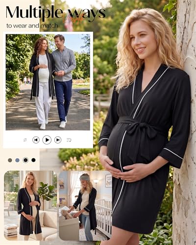 Cutecrop 2 Pack Maternity Nursing Robe Delivery Gown - color: Black, Army Green, size: Large