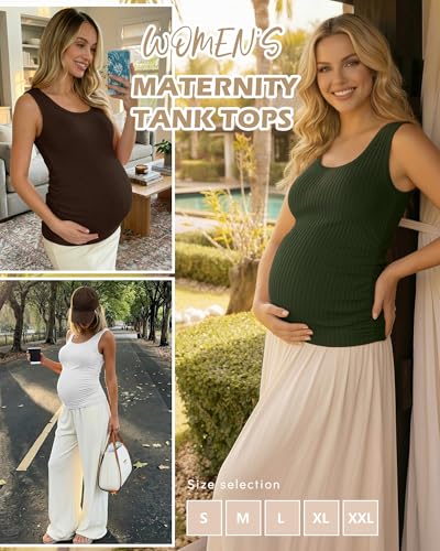 Ficerd 4 Pack Women's Maternity Tank Cotton Tops - color: Black, White, Coffee, Army Green, size: X-Large