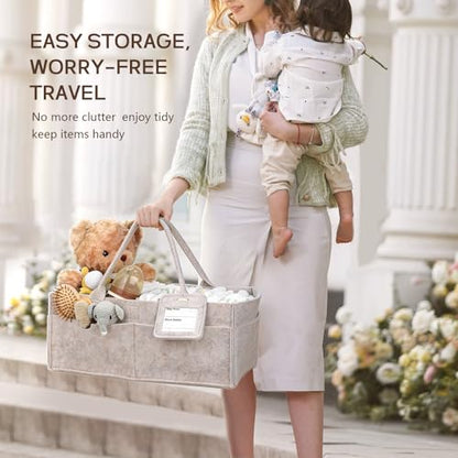Diaper Caddy Organizer - Large Baby Caddy Organizer with Handle (Oatmeal) - color: Oatmeal