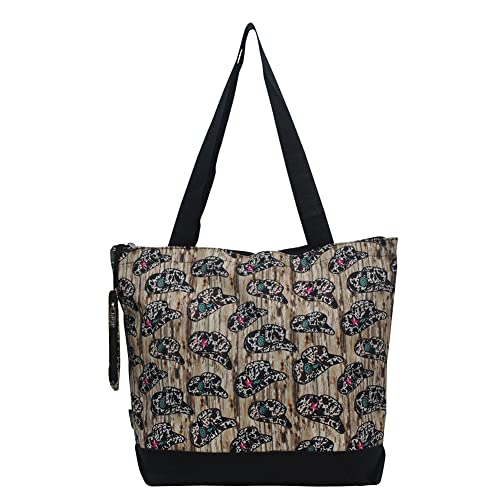 NGIL Medium Canvas Tote Bag with Coin Purse - color: Aztec Cow-black