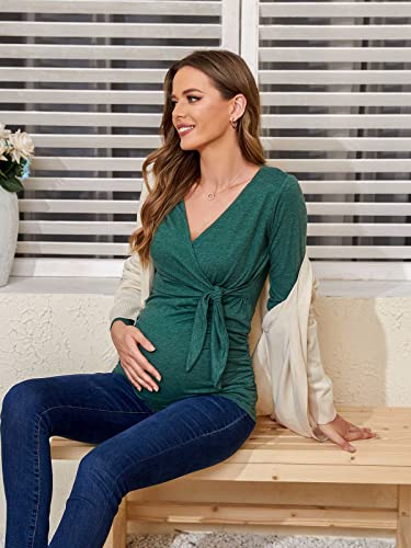Glampunch Maternity Shirts Short & Long Sleeve Wrap Maternity Tops - color: 05-hunter Green, size: Medium