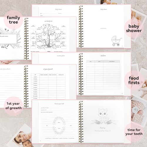 1DOT2 Timeless First 5 Years Keepsake Baby Memory Book for Boy or Girl - color: Pink