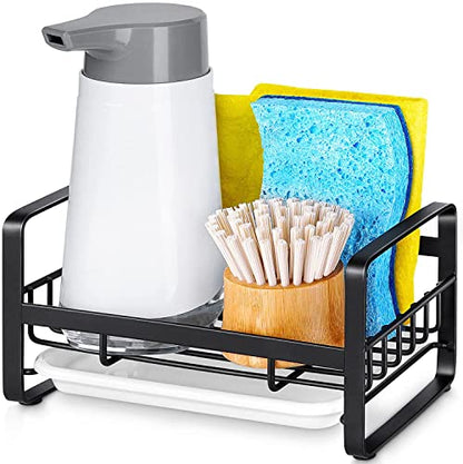 HULISEN Kitchen Sponge Holder, 304 Stainless Steel Sink Caddy, Black - color: Black, size: Medium