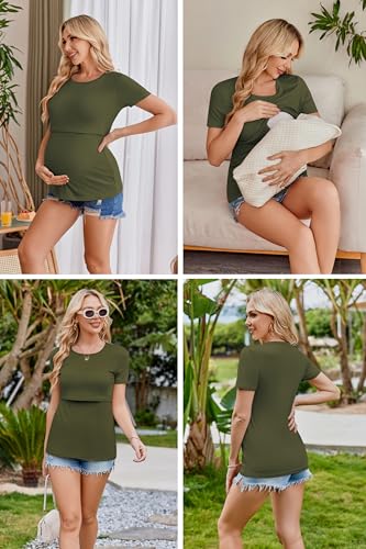 Ekouaer Nursing Tops 3 Pack Short Sleeve Maternity Breastfeeding Shirts - color: 3pcs Black / Army Green / Grey, size: X-Large