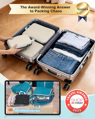 Gonex Compression Packing Cubes, 4-Piece Expandable Travel Organizers - color: 4-Cream, size: 4 Set