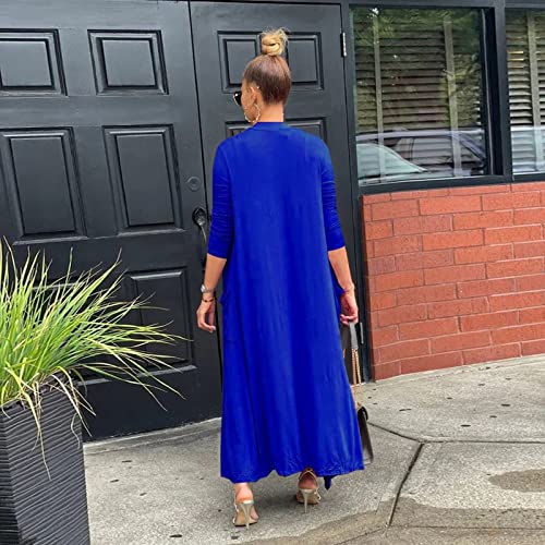 Adogirl Women's Lightweight Open Front Maxi Drape Cardigan With Pockets - color: Royal Blue, size: XX-Large