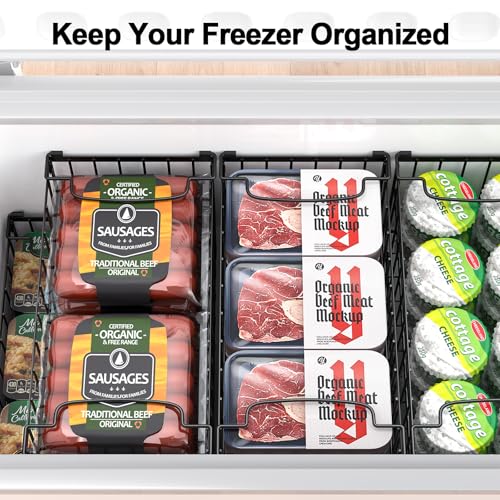 Freezer Organizer Bins, 4 Pack Big Baskets for 5/ 7 Cu.FT Deep Freezer - color: black 4 pack