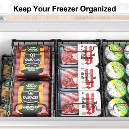 Freezer Organizer Bins, 4 Pack Big Baskets for 5/ 7 Cu.FT Deep Freezer - color: black 4 pack