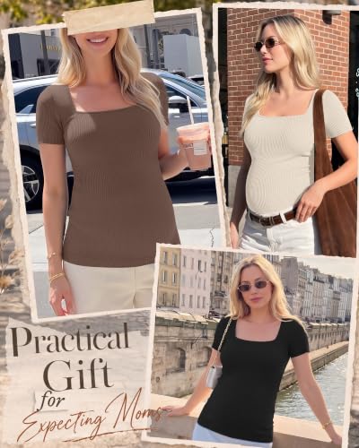 Ficerd 4 Pack Women's Maternity Shirts - color: Charcoal Gray, Apricot, Brown, Black, size: Small