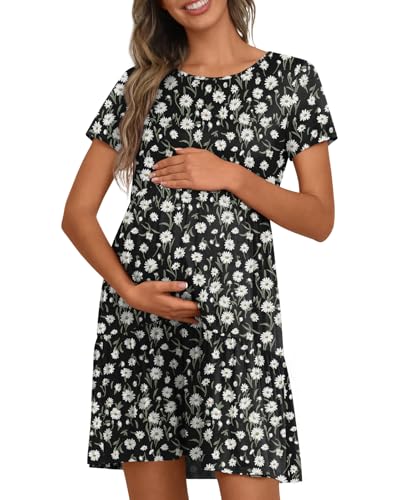 Women's Maternity Dress Summer Short Sleeve Pregnancy Dresses - color: Black-white Daisy, size: Medium
