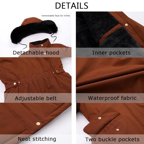 MOERDENG Women's Long Winter Down Coat Thicken Fleece Lined Puffer Jacket - color: Brown, size: XX-Large