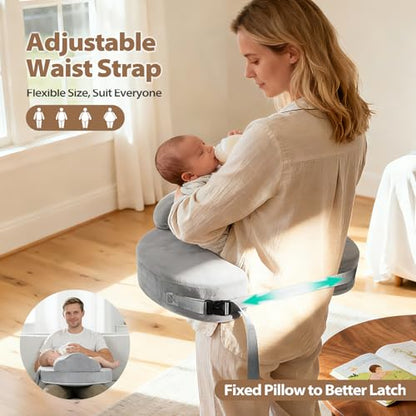 Nursing Pillow for Breastfeeding, with Safety Fence, Removable Cover - color: Gray