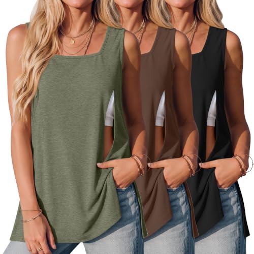 3 Pack Women's Nursing Tank Shirts - color: Gray Green, Brown, Black, size: Small