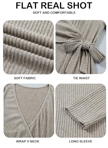 BLENCOT Maternity Dress Fall Long Sleeve Wrap Bodycon Pregnancy Dresses - color: Khaki, size: Medium
