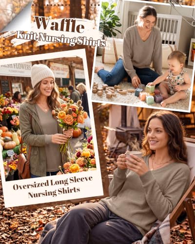Women’s Waffle Knit Nursing Shirts Regular Fit - color: Coffee, size: XX-Large