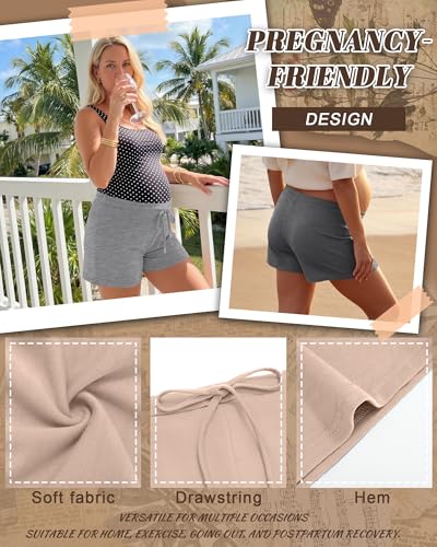 4 Pack Women's Maternity Casual Shorts - color: Apricot, Light Gray, Mixed Black, Black, size: X-Large