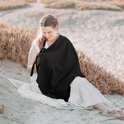 Konssy Muslin Nursing Cover Up for Breastfeeding with Rigid Hoop - color: Black