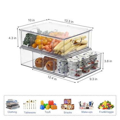 Fridge Organizers and Storage Pull Out Drawer, 2 Large - size: 2 Large
