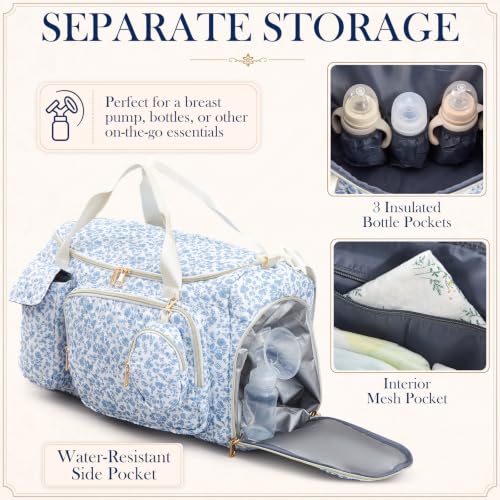 Floral Diaper Bag, Mom Hospital Bag with Breast Pump Pocket