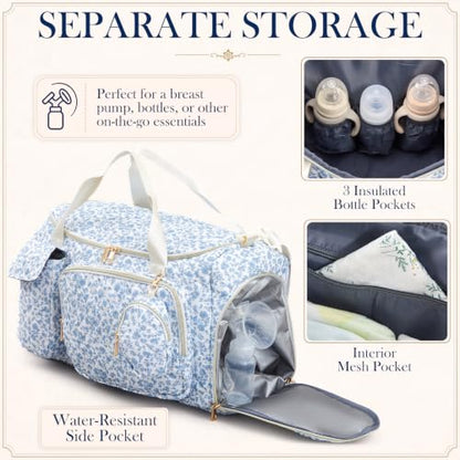 Floral Diaper Bag, Mom Hospital Bag with Breast Pump Pocket